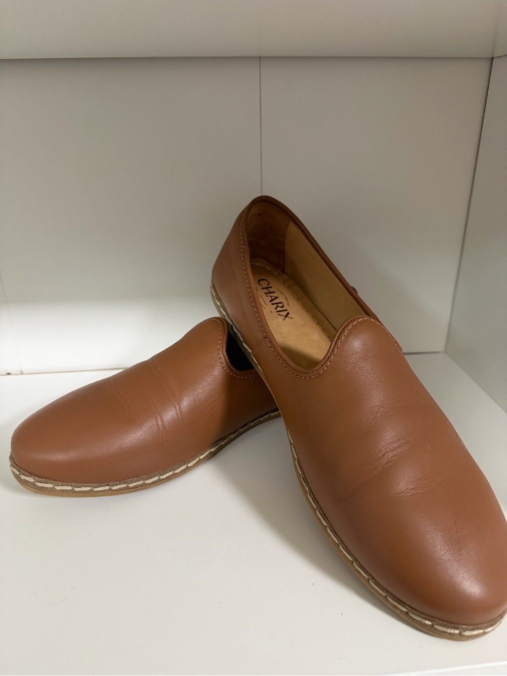 CHARIX Men's Slip-On Loafers in Brown Leather